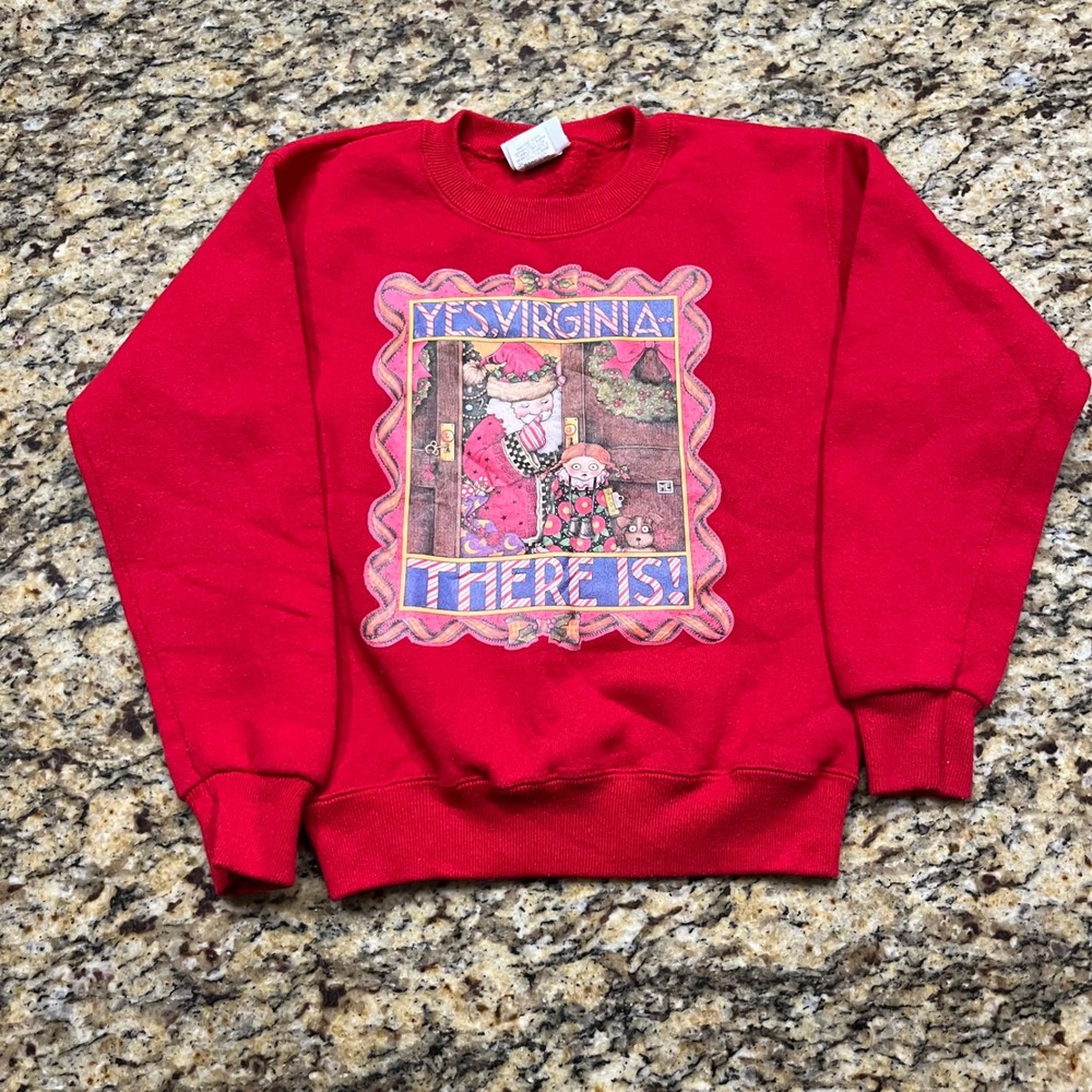 Vintage Pro Spirit Yes Virginia There Is Santa Christmas Sweatshirt Boys Red M 8